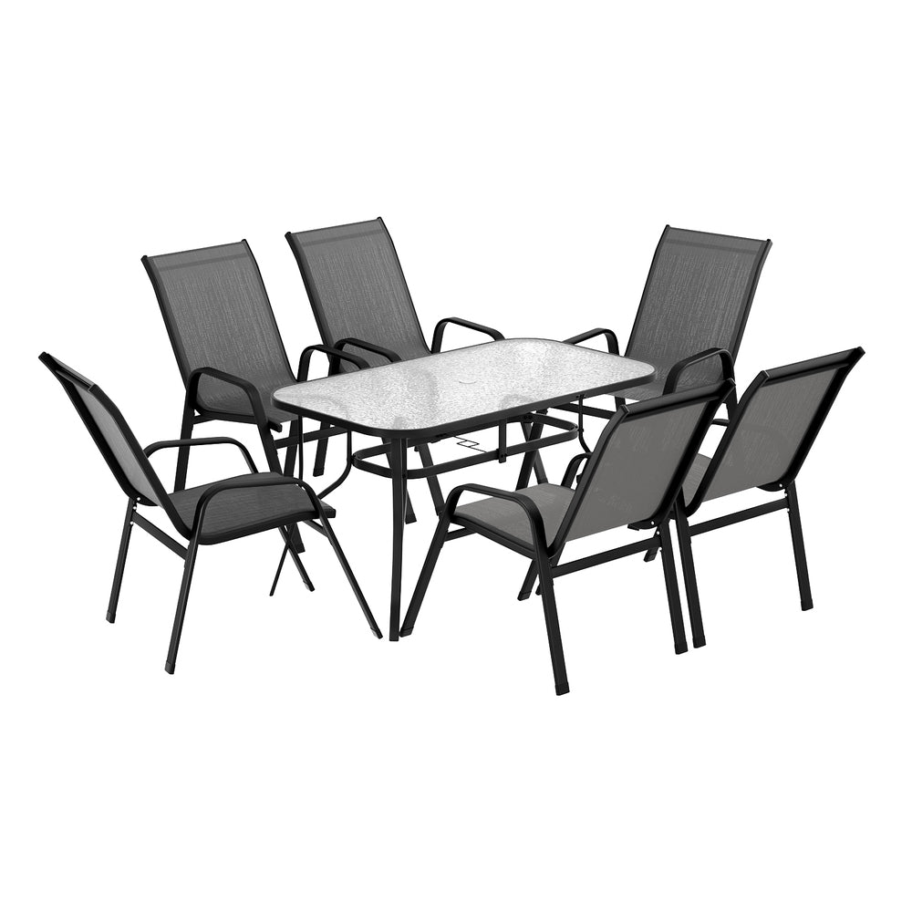 Gardeon 7PC Outdoor Dining Set Table and Chairs Patio Furniture Garden Bistro Set Grey | Outdoorium
