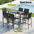 Gardeon 7PCS Outdoor Bar Set Stools Dining Chairs Table Patio Steel Bistro Set Black | Furniture > Bar Stools & Chairs > Table & Bar Stools