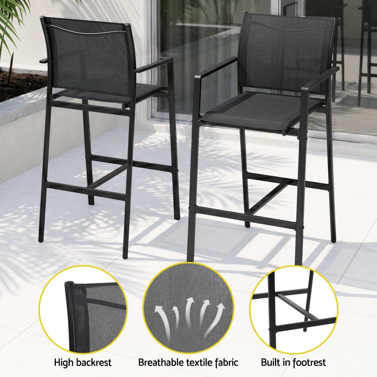 Gardeon 7PCS Outdoor Bar Set Stools Dining Chairs Table Patio Steel Bistro Set Black | Furniture > Bar Stools & Chairs > Table & Bar Stools
