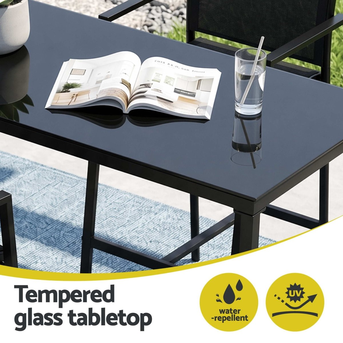 Gardeon 7PCS Outdoor Bar Set Stools Dining Chairs Table Patio Steel Bistro Set Black | Furniture > Bar Stools & Chairs > Table & Bar Stools