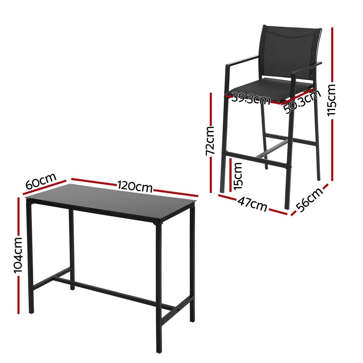 Gardeon 7PCS Outdoor Bar Set Stools Dining Chairs Table Patio Steel Bistro Set Black | Furniture > Bar Stools & Chairs > Table & Bar Stools
