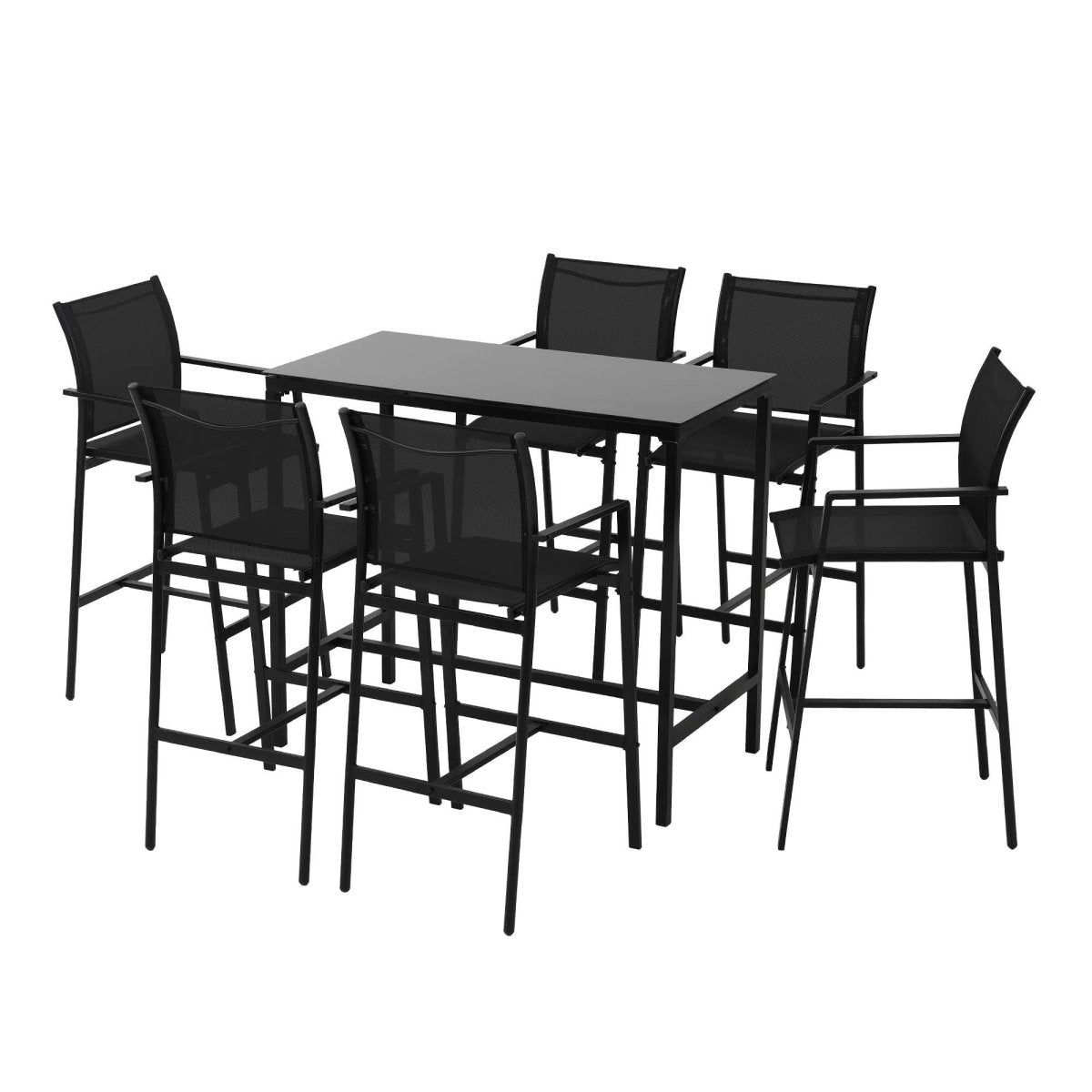 Gardeon 7PCS Outdoor Bar Set Stools Dining Chairs Table Patio Steel Bistro Set Black | Furniture > Bar Stools & Chairs > Table & Bar Stools