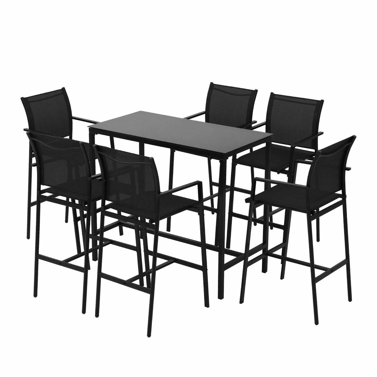 Gardeon 7PCS Outdoor Bar Set Stools Dining Chairs Table Patio Steel Bistro Set Black | Furniture > Bar Stools & Chairs > Table & Bar Stools