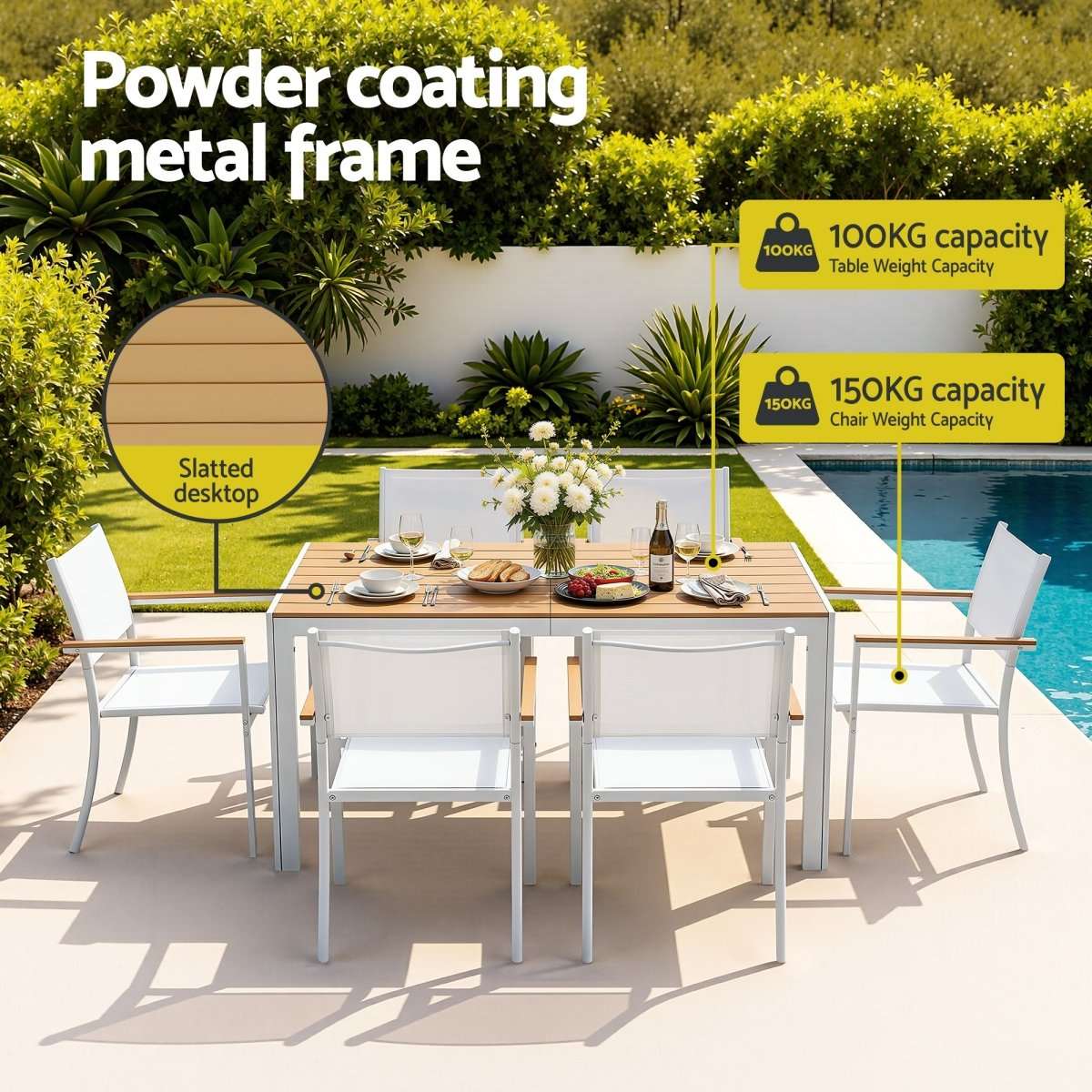 Gardeon 7PCS Outdoor Dining Set Table and Chairs Patio Garden Furniture Bistro Set White | Furniture > Outdoor > Outdoor Dining Sets