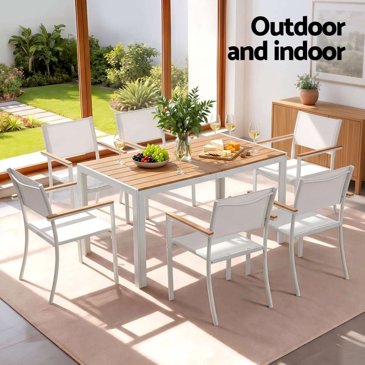 Gardeon 7PCS Outdoor Dining Set Table and Chairs Patio Garden Furniture Bistro Set White | Furniture > Outdoor > Outdoor Dining Sets