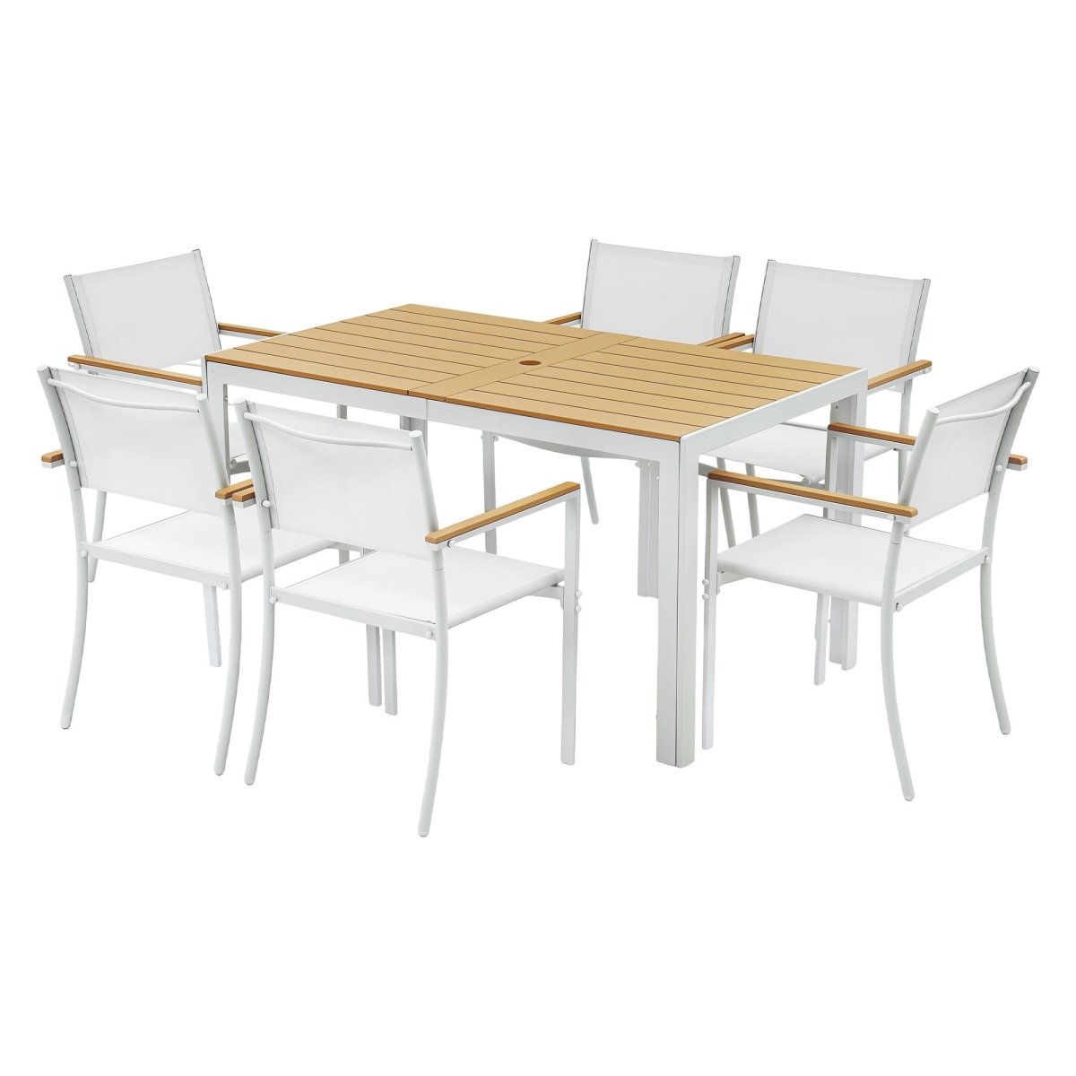 Gardeon 7PCS Outdoor Dining Set Table and Chairs Patio Garden Furniture Bistro Set White | Furniture > Outdoor > Outdoor Dining Sets