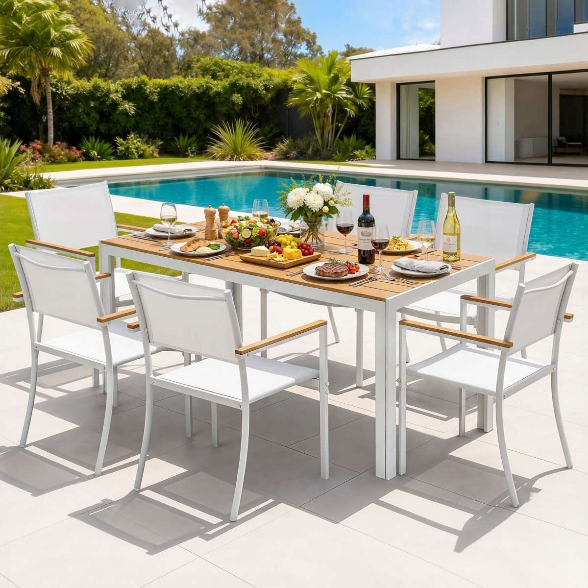Gardeon 7PCS Outdoor Dining Set Table and Chairs Patio Garden Furniture Bistro Set White | Furniture > Outdoor > Outdoor Dining Sets