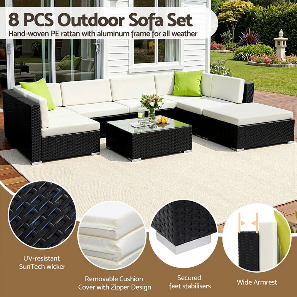 Gardeon 8-Piece Outdoor Sofa Set Wicker Couch Lounge Setting Cover | Furniture > Outdoor