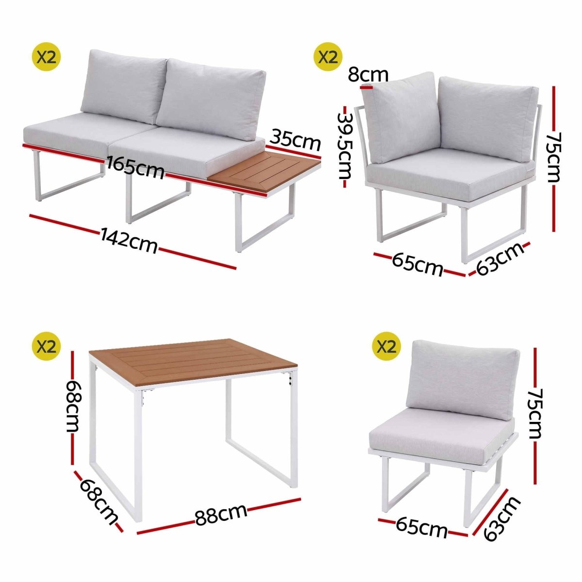 Gardeon 8-Seater Outdoor Dining Sofa Set with WPC Side Tables - White