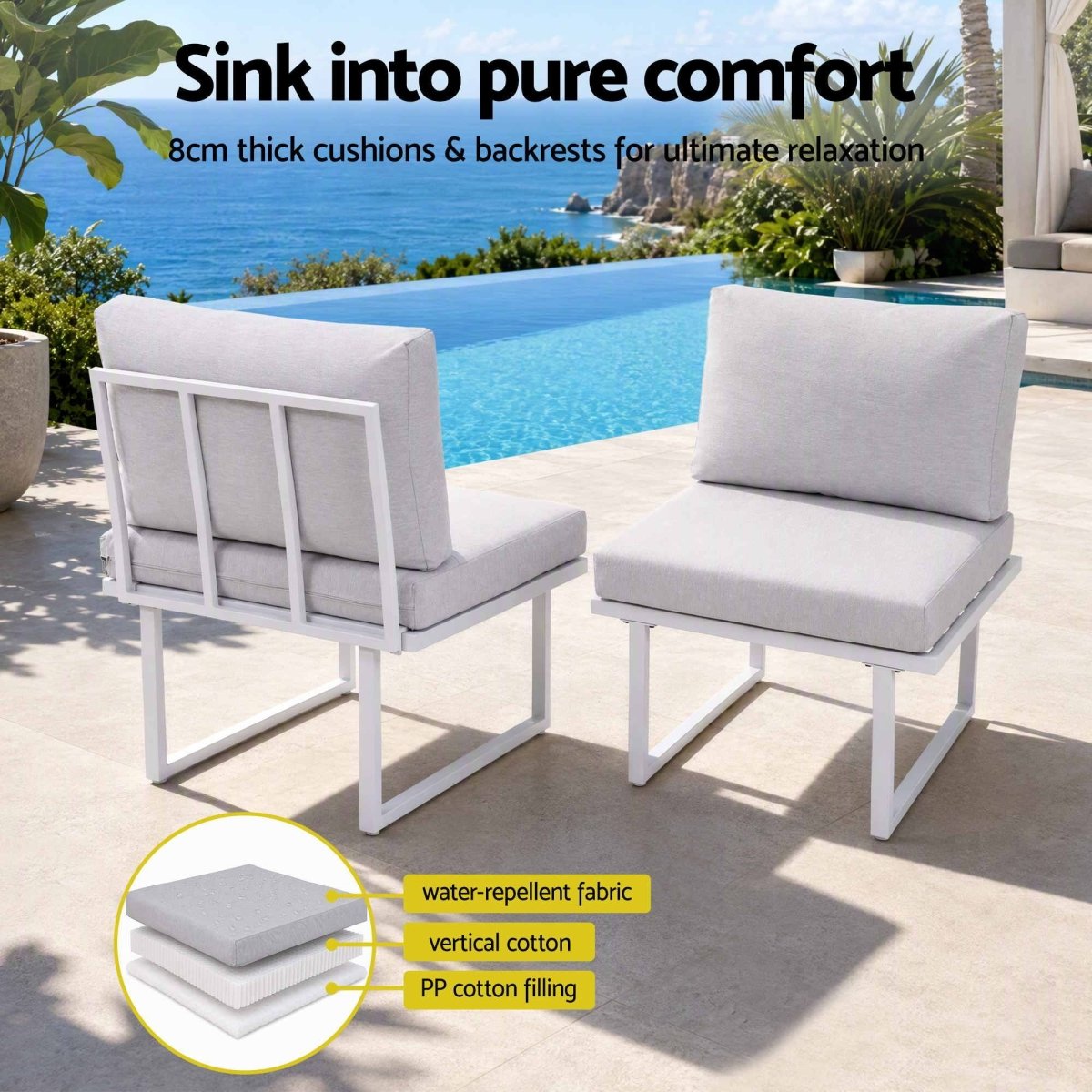 Gardeon 8-Seater Outdoor Dining Sofa Set with WPC Side Tables - White