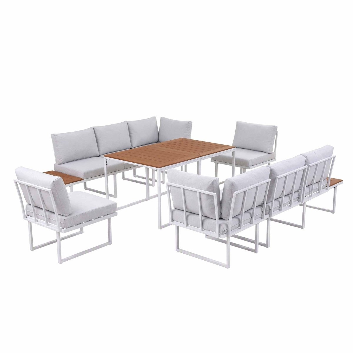 Gardeon 8-Seater Outdoor Dining Sofa Set with WPC Side Tables - White