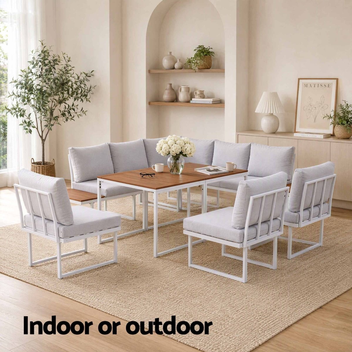Gardeon 8-Seater Outdoor Dining Sofa Set with WPC Side Tables - White