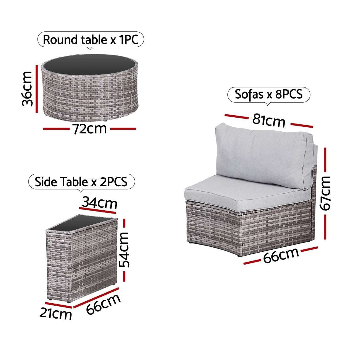 Gardeon 8 Seater Outdoor Sofa Set 11PCS Table Chair Set Garden Rattan Furniture | Furniture > Outdoor > Outdoor Sofas & Lounge Sets