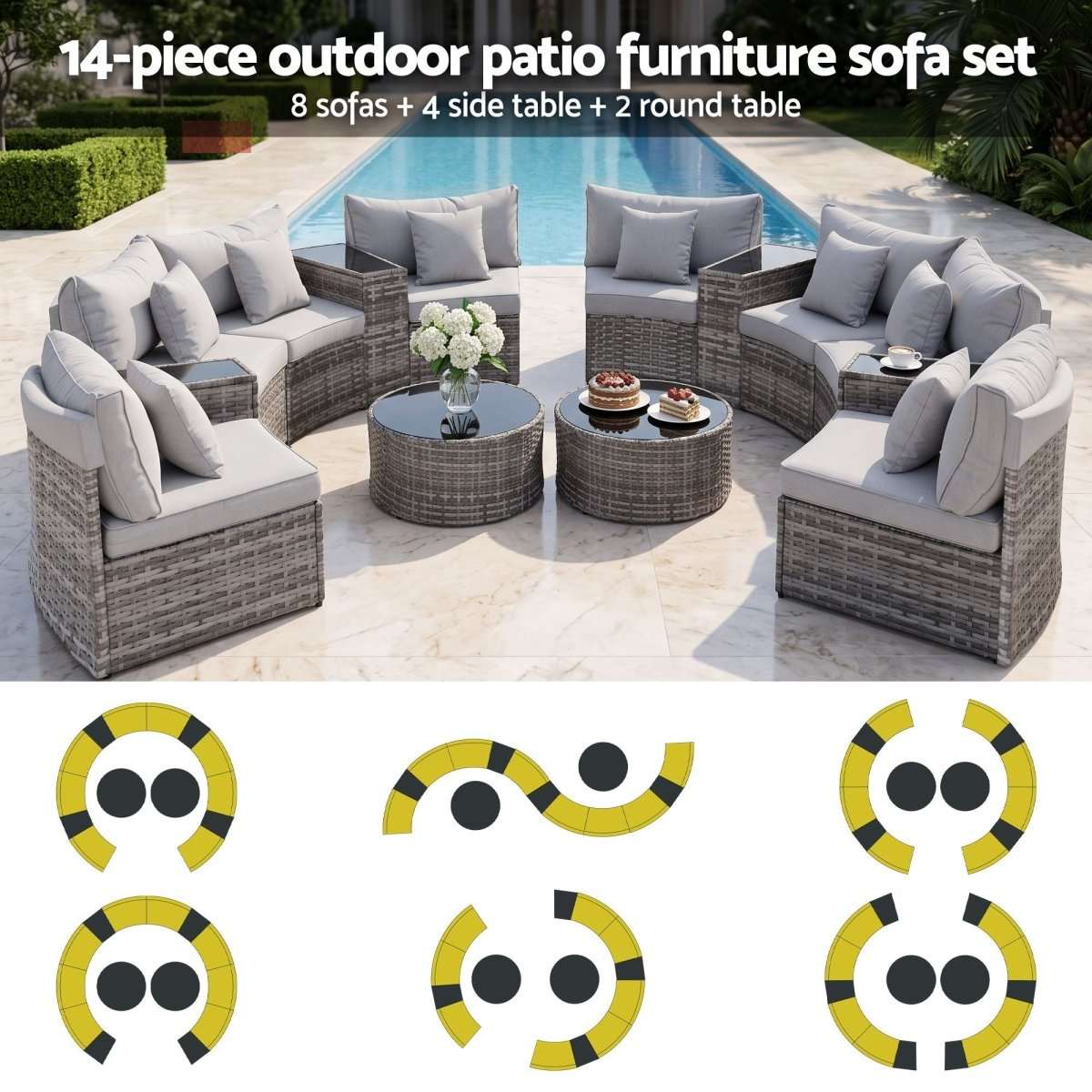 Gardeon 8 Seater Outdoor Sofa Set 14PCS Table Chair Set Rattan Patio Furniture | Furniture > Outdoor > Outdoor Sofas & Lounge Sets