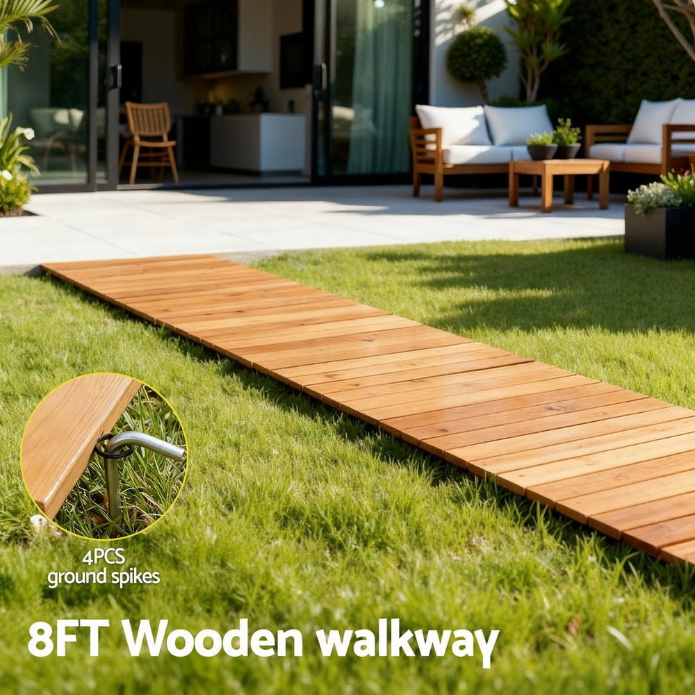 Gardeon 8FT Wooden Garden Pathway Roll - Out Straight Walkway Outdoor Backyard Brown | Outdoorium