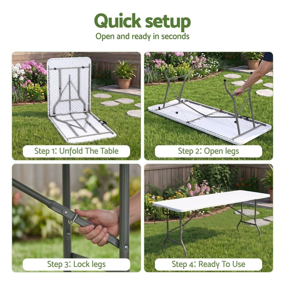 Gardeon 9-Piece Folding Outdoor Dining Set 180cm - White