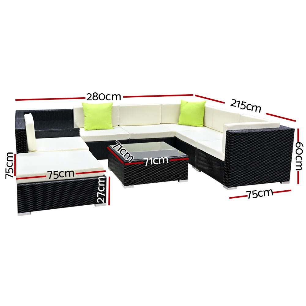 Gardeon 9-Piece Modular Wicker Outdoor Sofa Set - Black