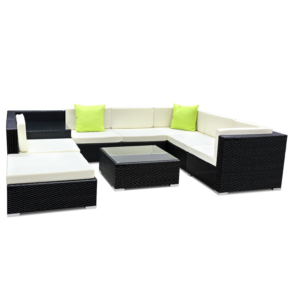 Gardeon 9-Piece Modular Wicker Outdoor Sofa Set - Black