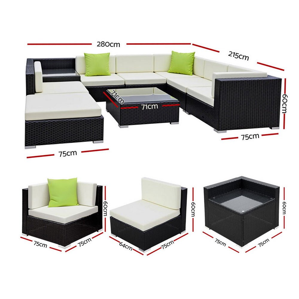 Gardeon 9-Piece Outdoor Wicker Sofa Set | Modular Lounge Setting | Furniture > Outdoor