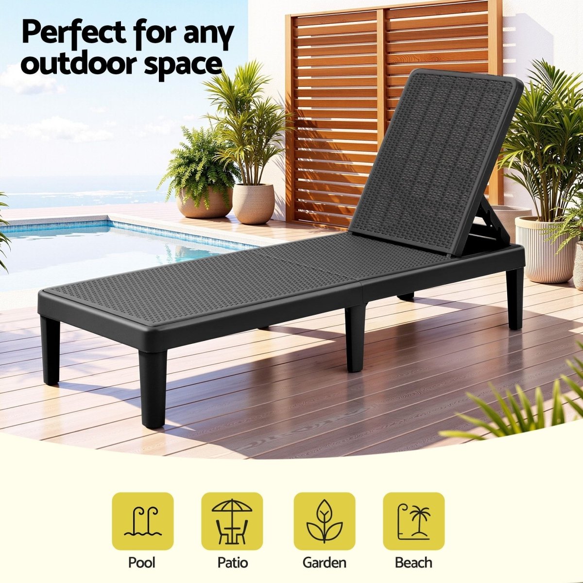 Gardeon Adjustable Outdoor Sun Lounger - Black