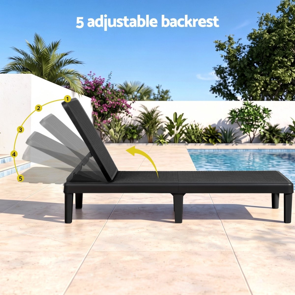 Gardeon Adjustable Outdoor Sun Lounger - Black