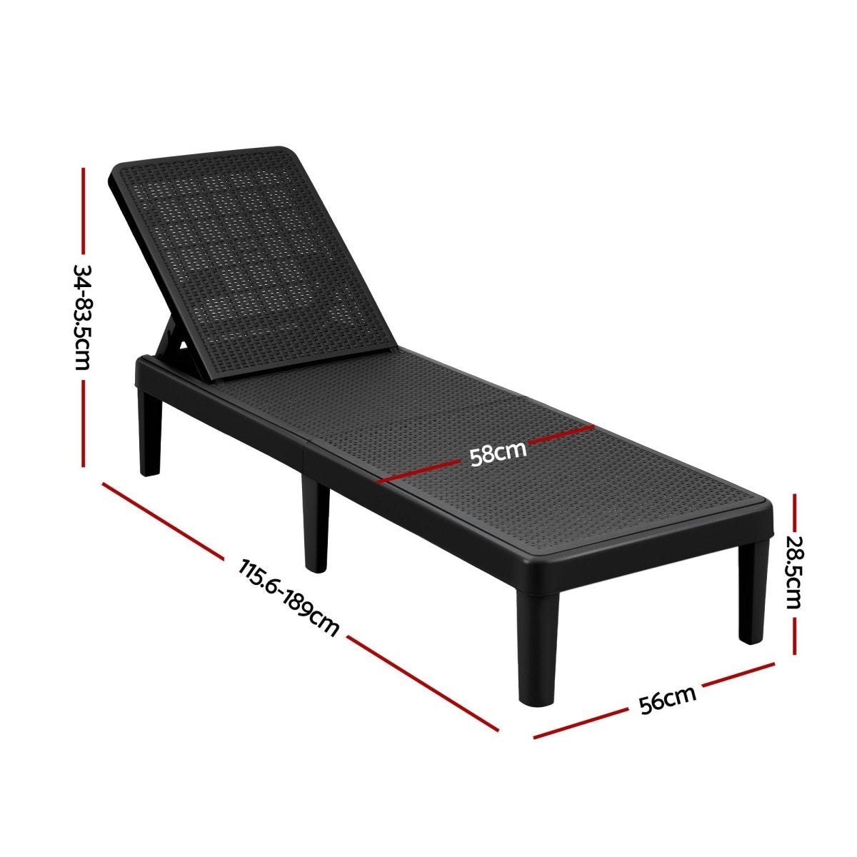Gardeon Adjustable Outdoor Sun Lounger - Black