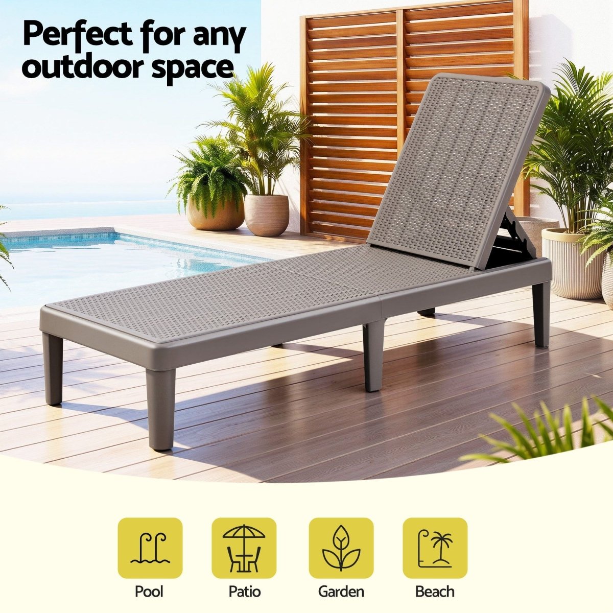 Gardeon Adjustable Outdoor Sun Lounger - Brown