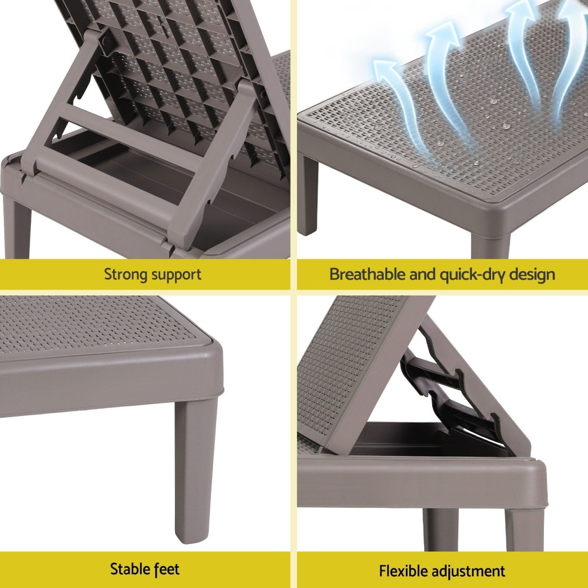 Gardeon Adjustable Outdoor Sun Lounger - Brown