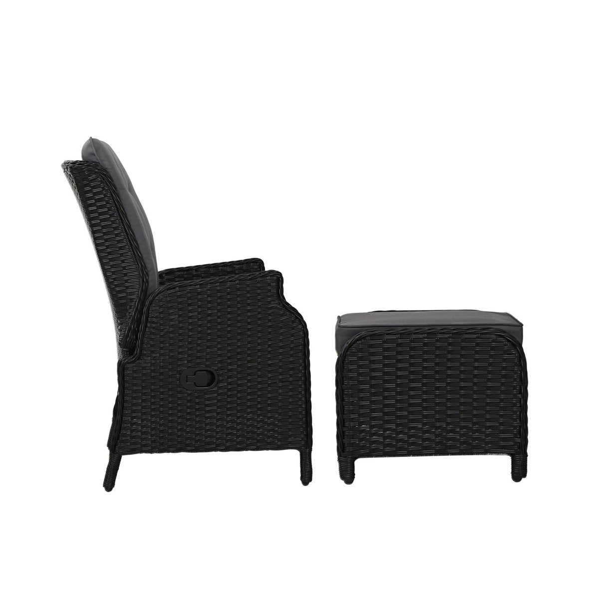 Gardeon Black Wicker Sun Lounge Recliner & Ottoman Set | Furniture > Outdoor