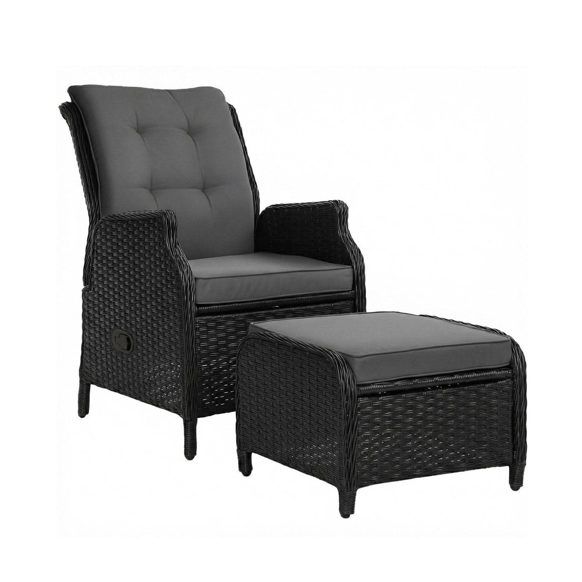 Gardeon Black Wicker Sun Lounge Recliner & Ottoman Set | Furniture > Outdoor
