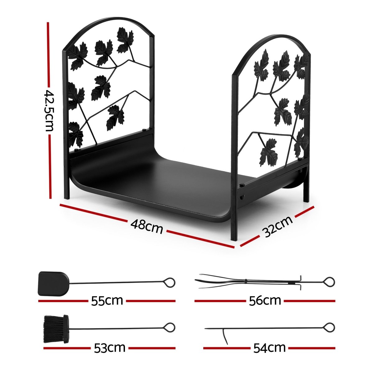 Gardeon Firewood Rack 48cm Wood Rack Firewood Storage Indoor Outdoor Black | Outdoorium