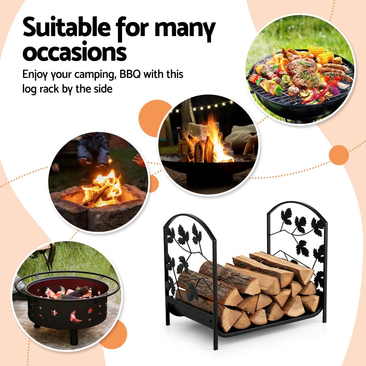 Gardeon Firewood Rack 48cm Wood Rack Firewood Storage Indoor Outdoor Black | Outdoorium