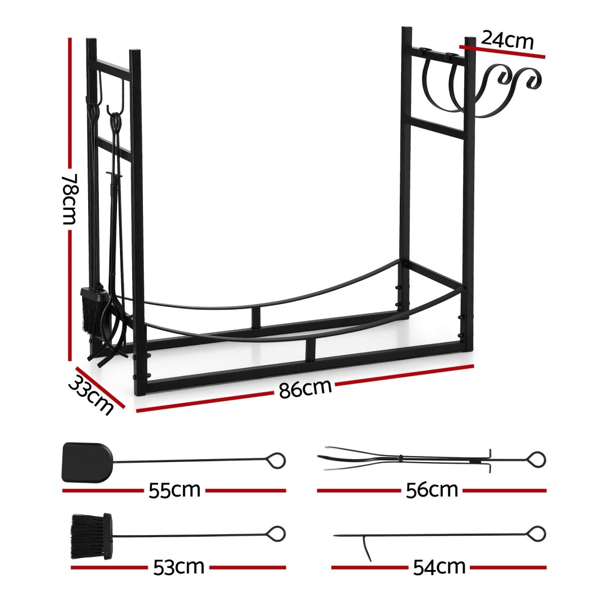 Gardeon Firewood Rack 84cm Wood Rack Firewood Storage Indoor Outdoor Black | Outdoorium