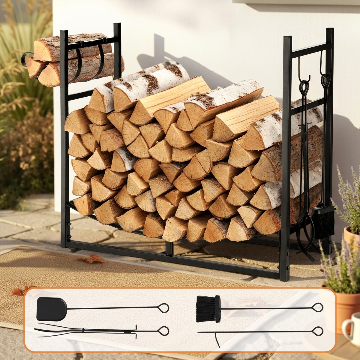 Gardeon Firewood Rack 84cm Wood Rack Firewood Storage Indoor Outdoor Black | Outdoorium