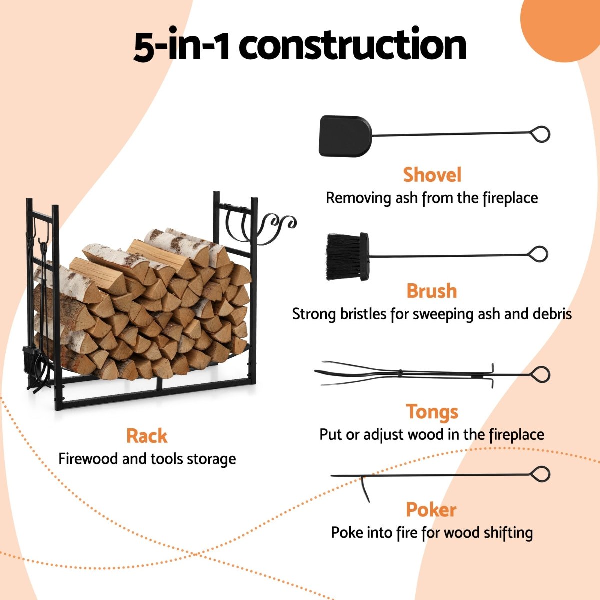 Gardeon Firewood Rack 84cm Wood Rack Firewood Storage Indoor Outdoor Black | Outdoorium