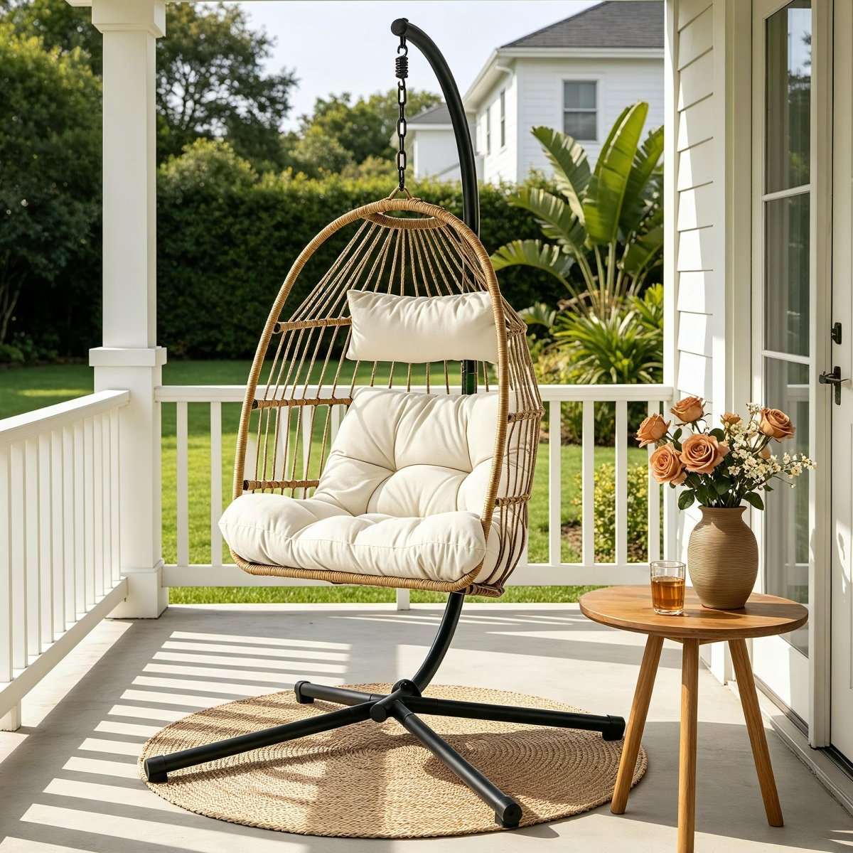 Gardeon Foldable Outdoor Swing Chair with Stand Cushion Rattan Patio Furniture | Furniture > Outdoor > Outdoor Chairs