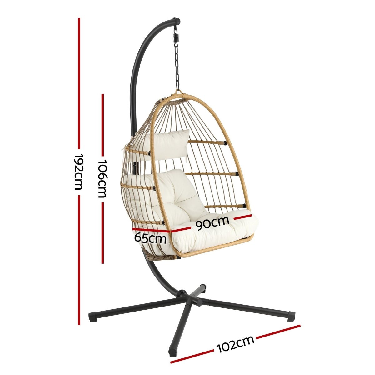 Gardeon Foldable Outdoor Swing Chair with Stand Cushion Rattan Patio Furniture | Furniture > Outdoor > Outdoor Chairs