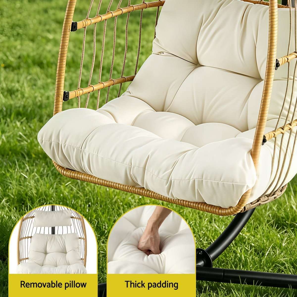 Gardeon Foldable Outdoor Swing Chair with Stand Cushion Rattan Patio Furniture | Furniture > Outdoor > Outdoor Chairs
