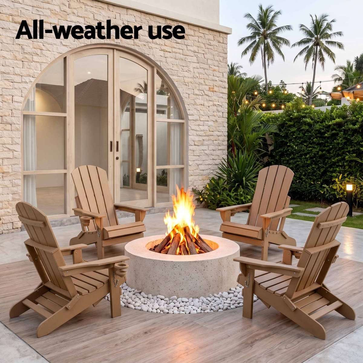 Gardeon Folding Sun Lounger Adirondack Chair Outdoor Lounge Setting HDPE Recliner Footrest Khaki | Furniture > Outdoor > Outdoor Chairs