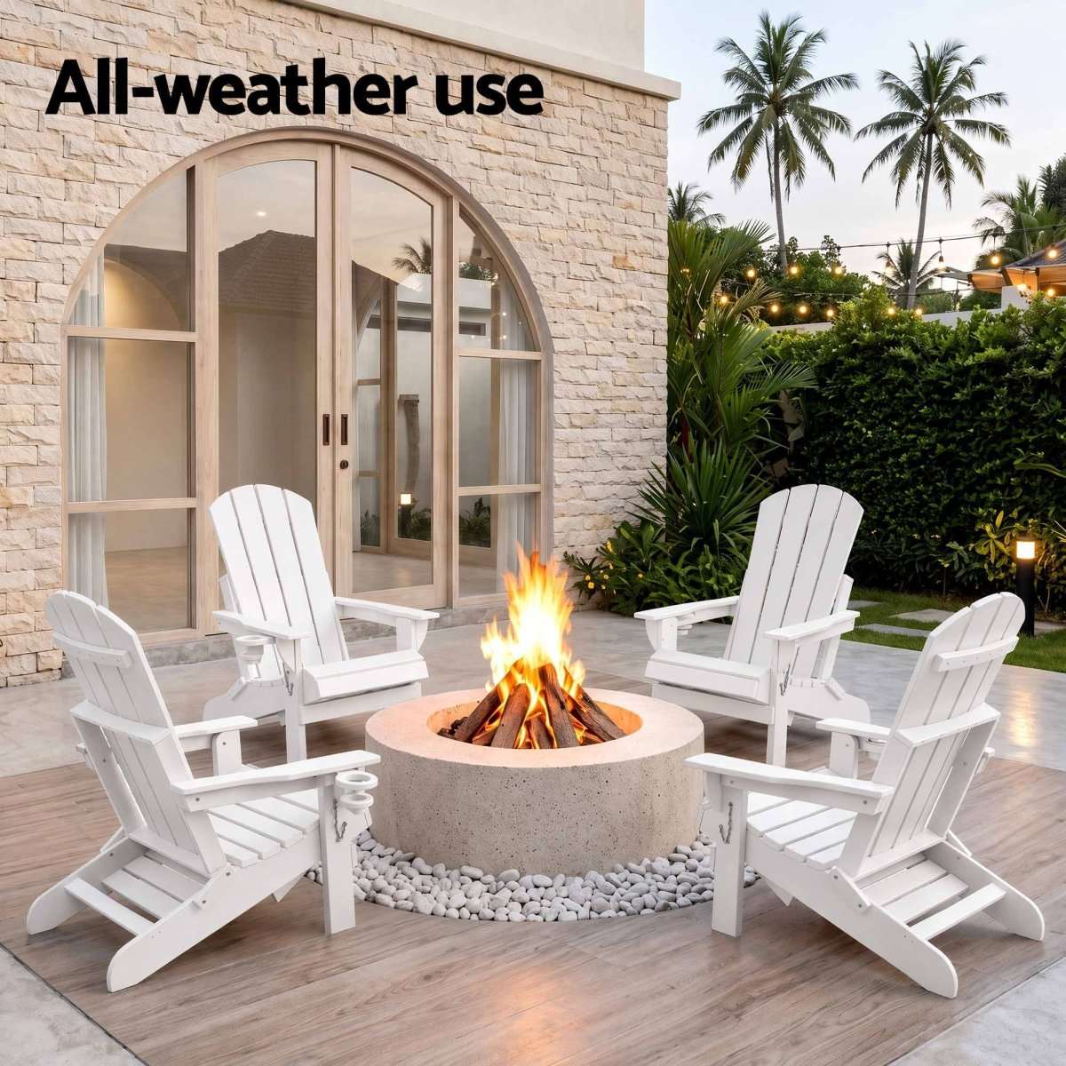 Gardeon Folding Sun Lounger Adirondack Chair Outdoor Lounge Setting HDPE Recliner Footrest White | Furniture > Outdoor > Outdoor Chairs