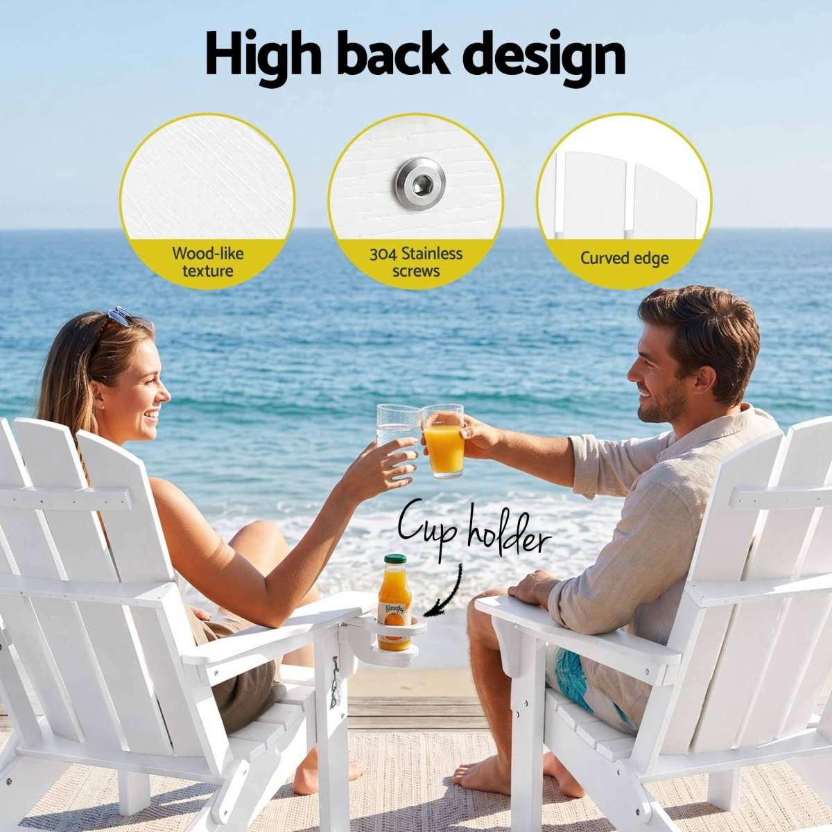 Gardeon Folding Sun Lounger Adirondack Chair Outdoor Lounge Setting HDPE Recliner Footrest White | Furniture > Outdoor > Outdoor Chairs