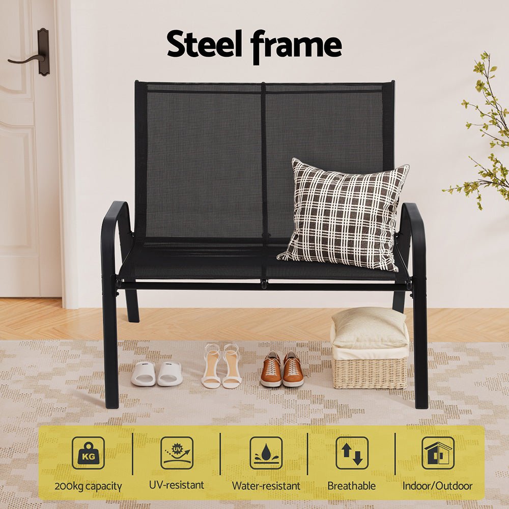 Gardeon Garden Bench Seat Steel Outdoor Patio Park Lounge Backyard Chair Black | Outdoorium