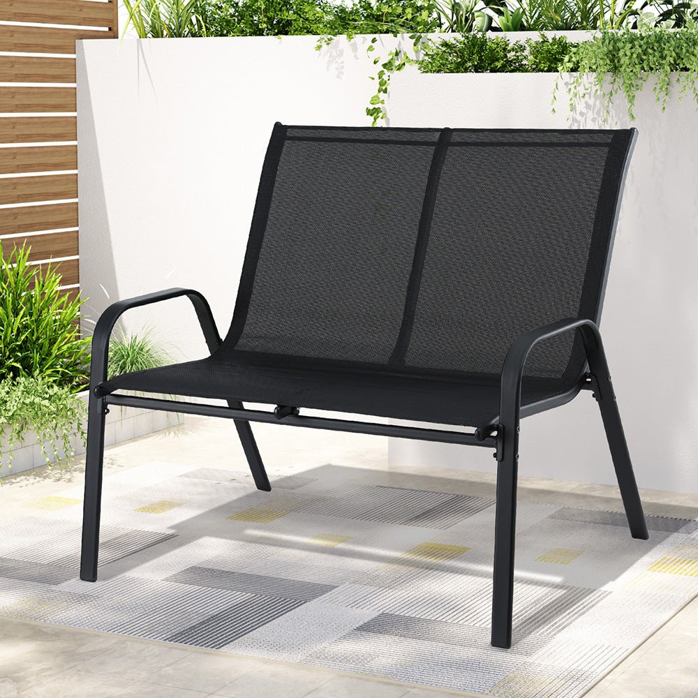 Gardeon Garden Bench Seat Steel Outdoor Patio Park Lounge Backyard Chair Black | Outdoorium