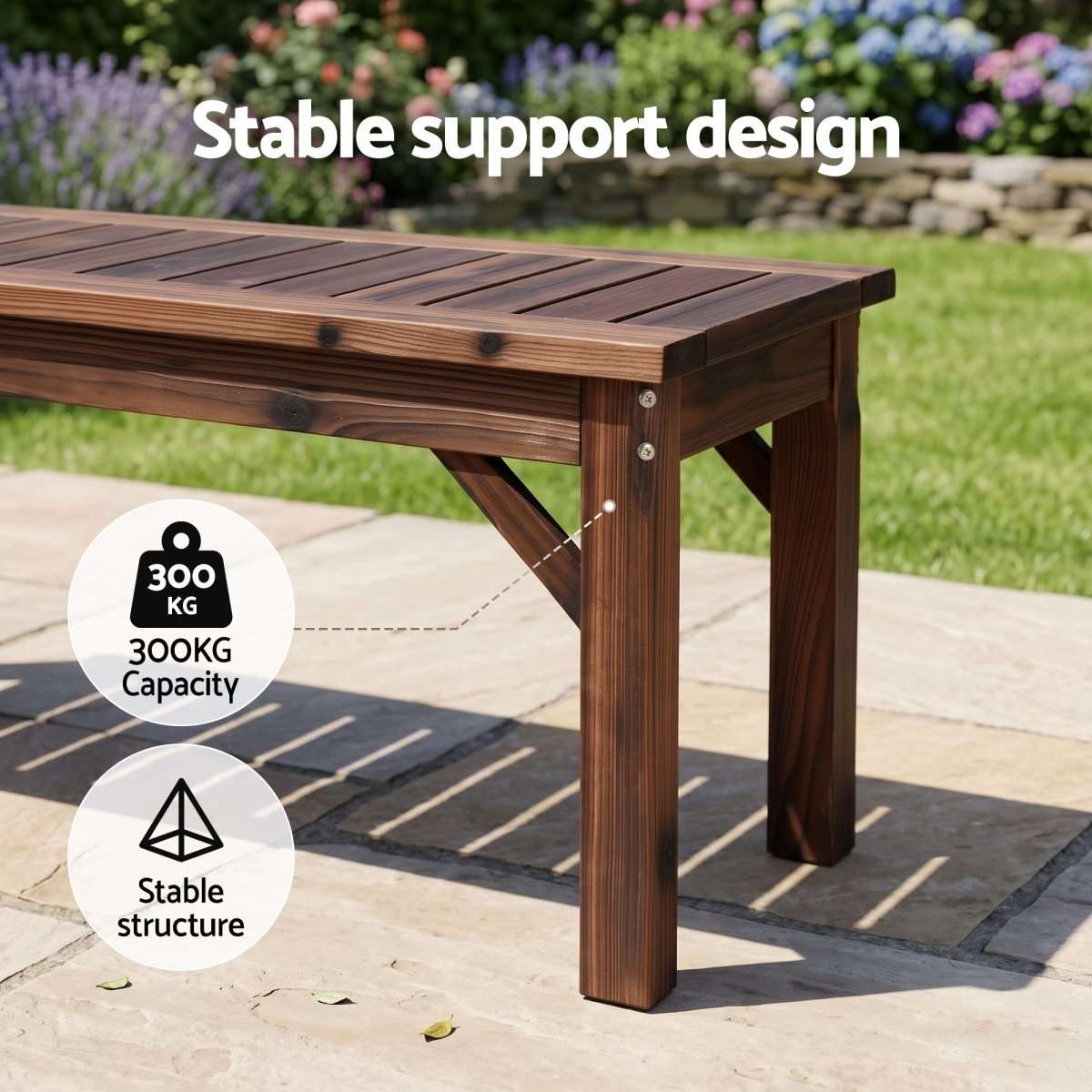 Gardeon Garden Benches Garden Seating Backless Timber Seat 120cm Brown | Furniture > Outdoor > Outdoor Benches