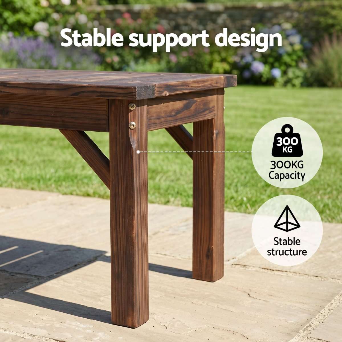 Gardeon Garden Benches Garden Seating Backless Timber Seat 150cm Brown | Furniture > Outdoor > Outdoor Benches