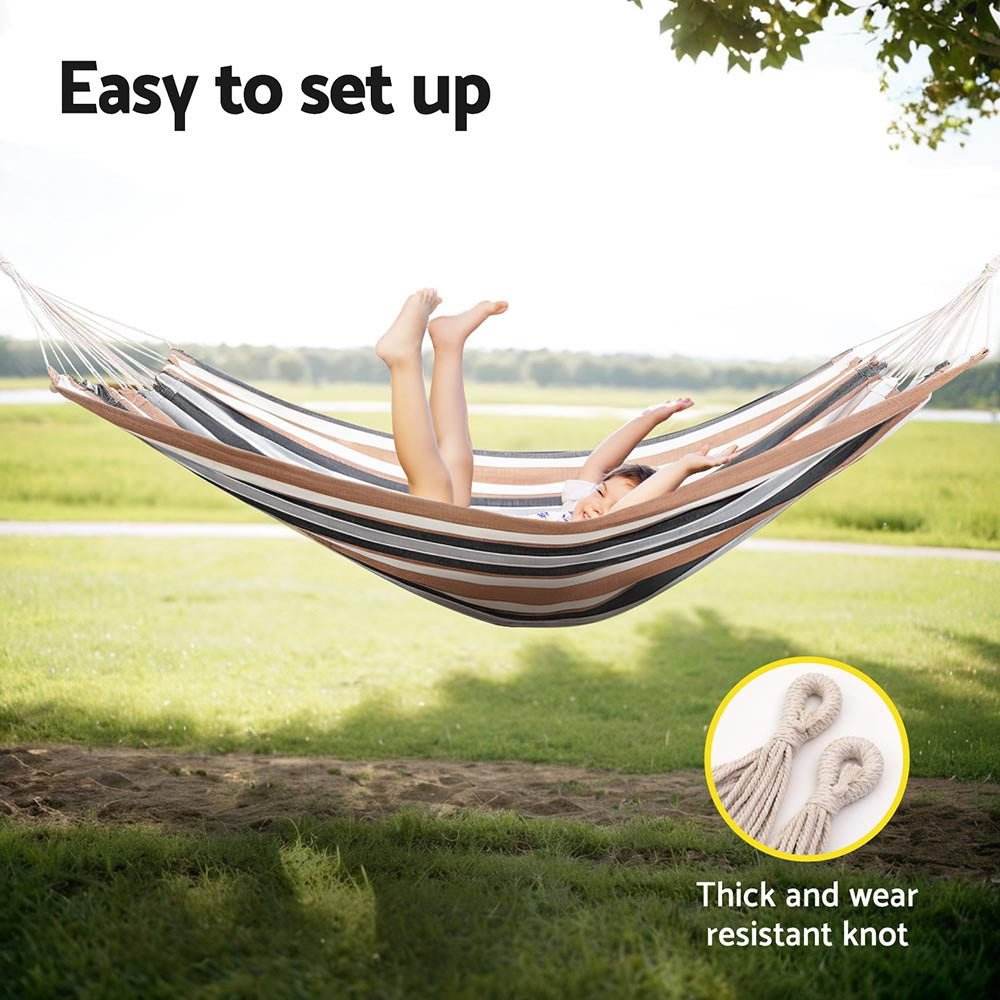 Gardeon Hammock Bed Outdoor Camping Hammocks Beige Grey | Outdoorium