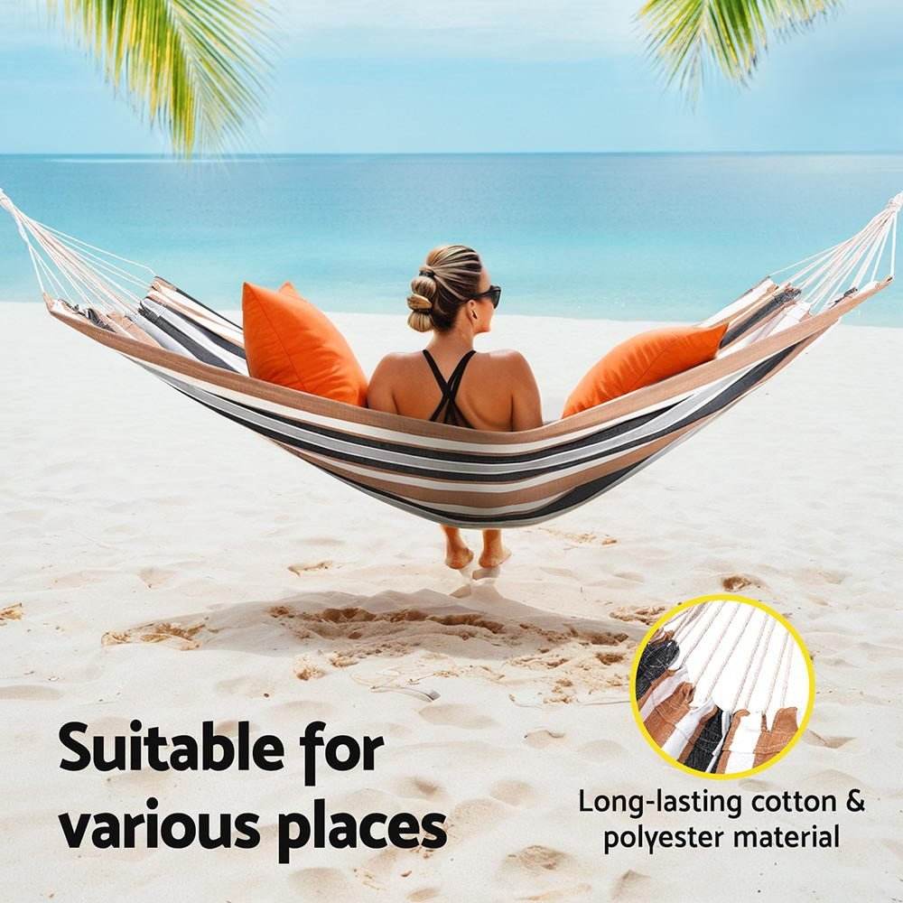 Gardeon Hammock Bed Outdoor Camping Hammocks Beige Grey | Outdoorium