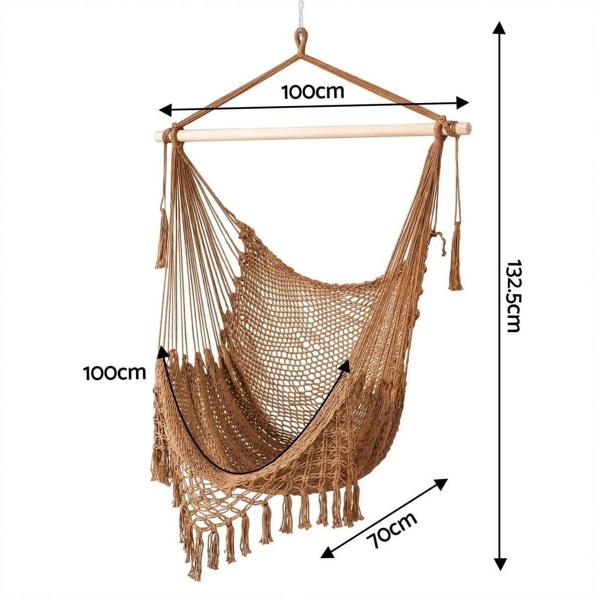 Gardeon Hammock Chair Camping Hanging Chair with Spreader Bar Tassels Brown | Home & Garden > Hammocks > Hammocks & Accessories