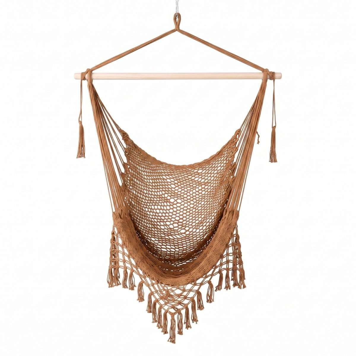 Gardeon Hammock Chair Camping Hanging Chair with Spreader Bar Tassels Brown | Home & Garden > Hammocks > Hammocks & Accessories