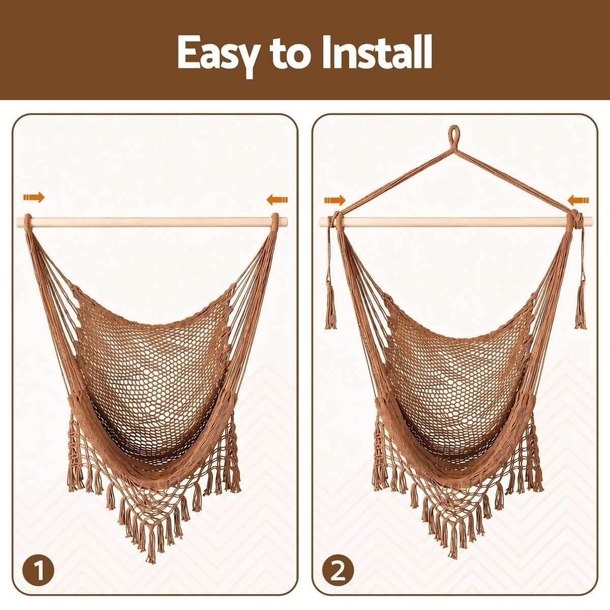 Gardeon Hammock Chair Camping Hanging Chair with Spreader Bar Tassels Brown | Home & Garden > Hammocks > Hammocks & Accessories